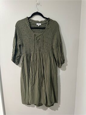 Polagram Olive Green Smocked Peasant Dress